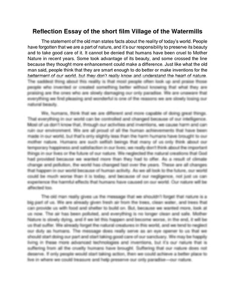 Reflection Paper to Village of water mills .